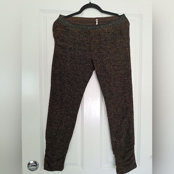 Free people brown gold knit pants size xs - Picture 1 of 10